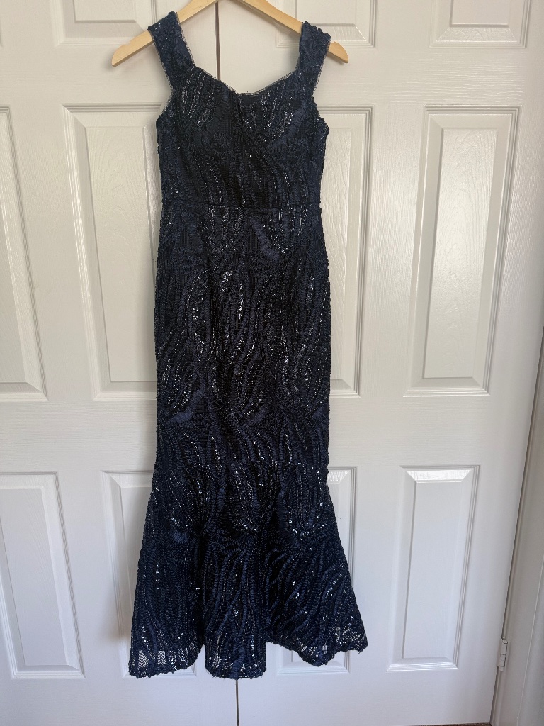 Aidan Mattox Fully Beaded Navy Gown